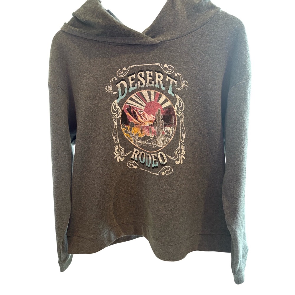 Vintage America Desert Rodeo‎ Graphic Hoodie Sweatshirt Charcoal Gray Size M
